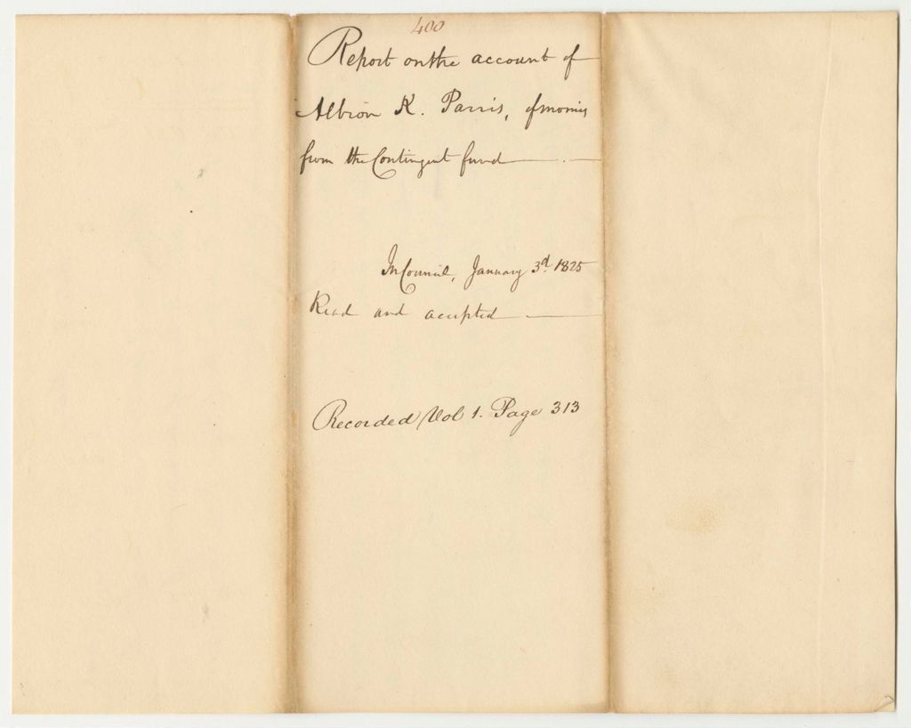 Miniature of Report 400: Report on the Account of Albion K. Parris of Monies from the Contingent Fund
