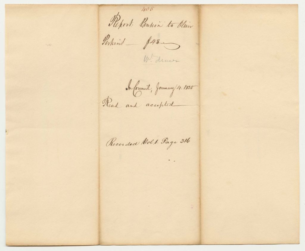 Miniature of Report 405: Report on the Pension to Oliver Perkins