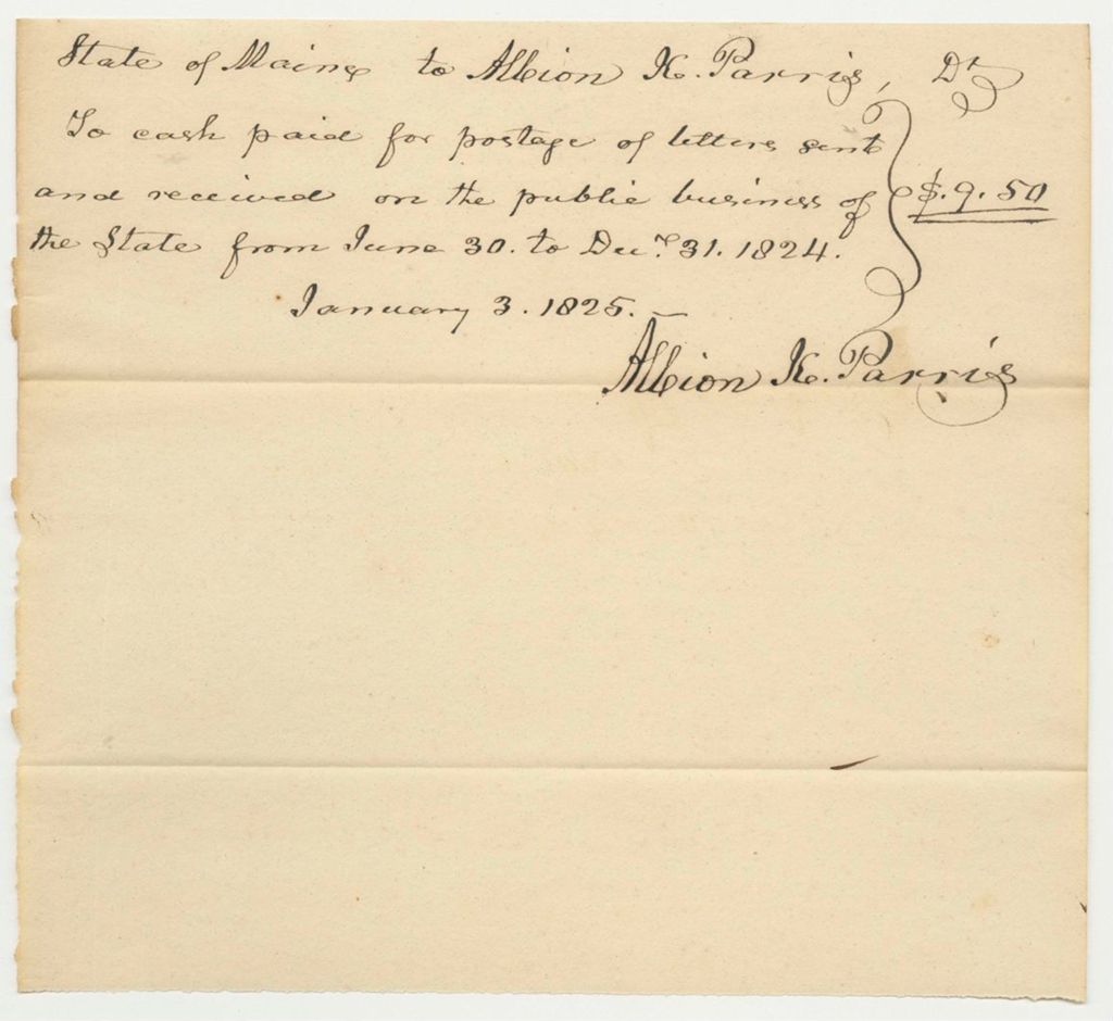 Miniature of Receipt for Albion K. Parris for Postage