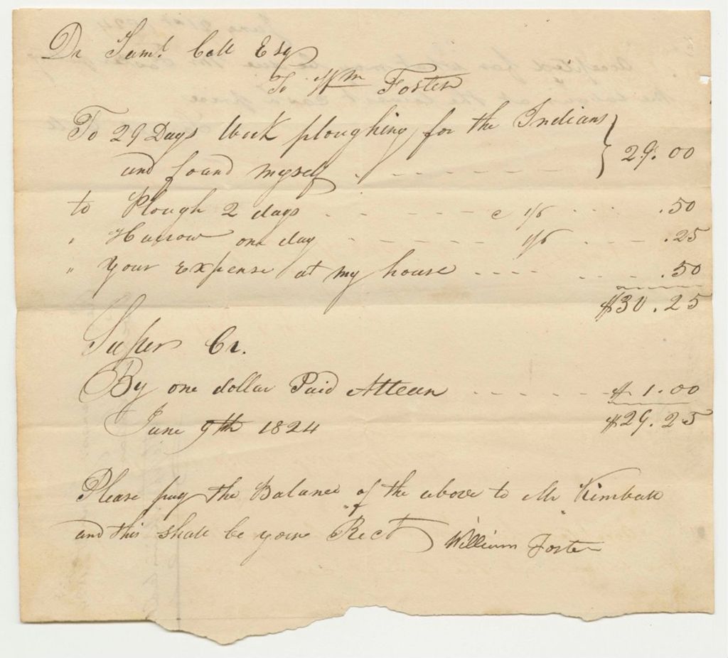 Miniature of Samuel Call Bill for Ploughing from William Foster