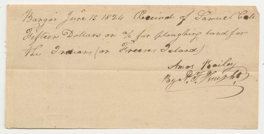 Miniature of Samuel Call Bill for Ploughing Land for the Penobscot Indians from N.J. Wright