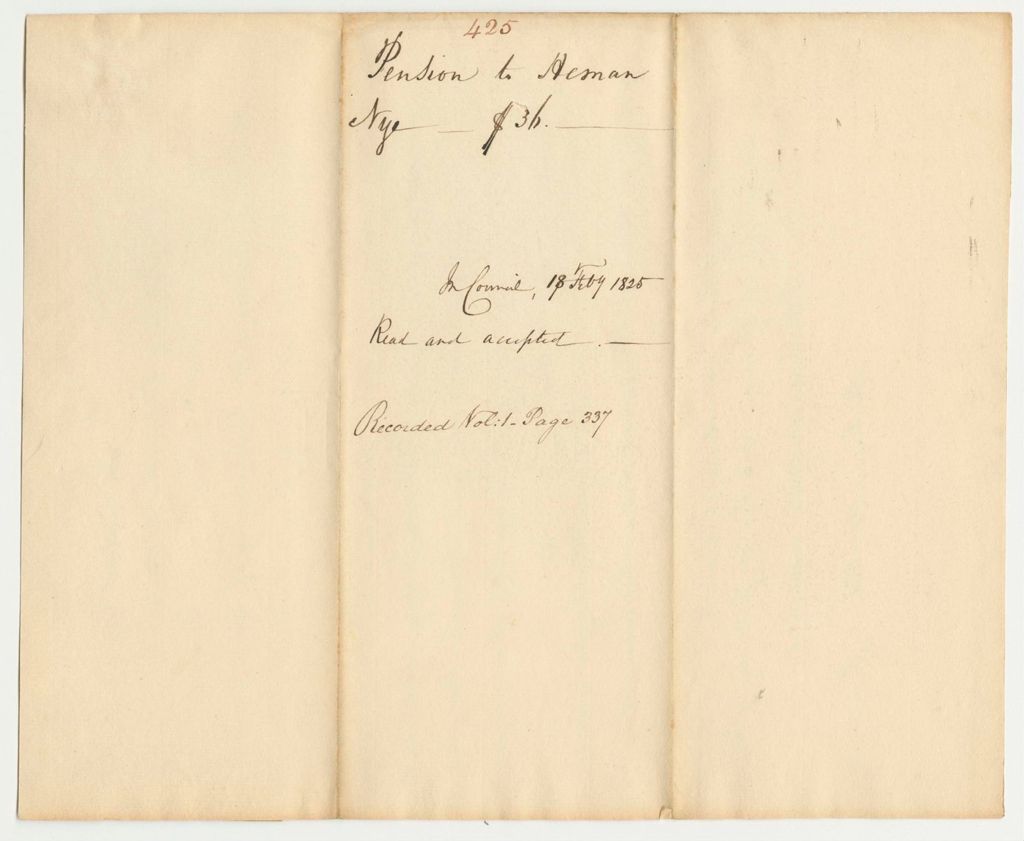 Miniature of Report 425: Report on the Pension to Heman Nye