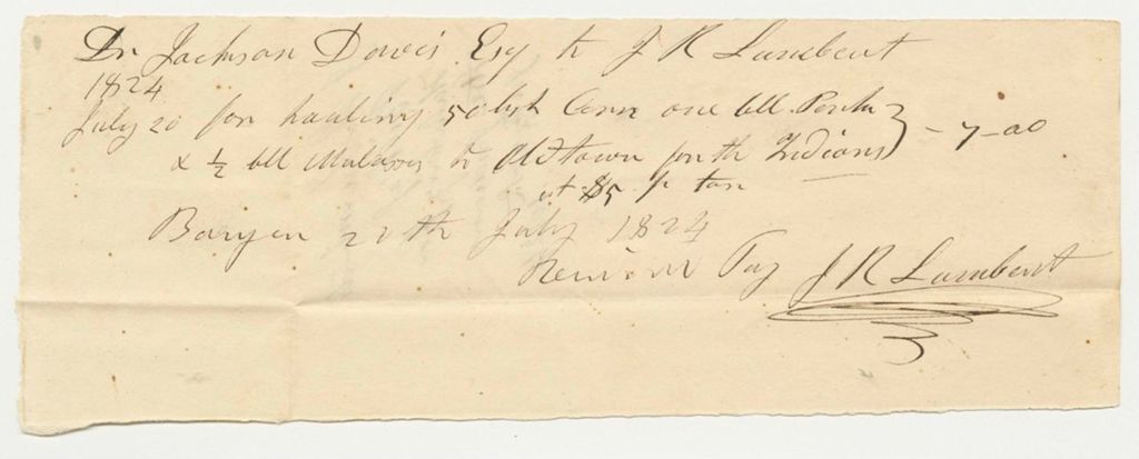 Miniature of Jackson Davis Bill for Hauling Goods for Penobscot Indians from J.R. Lumbert