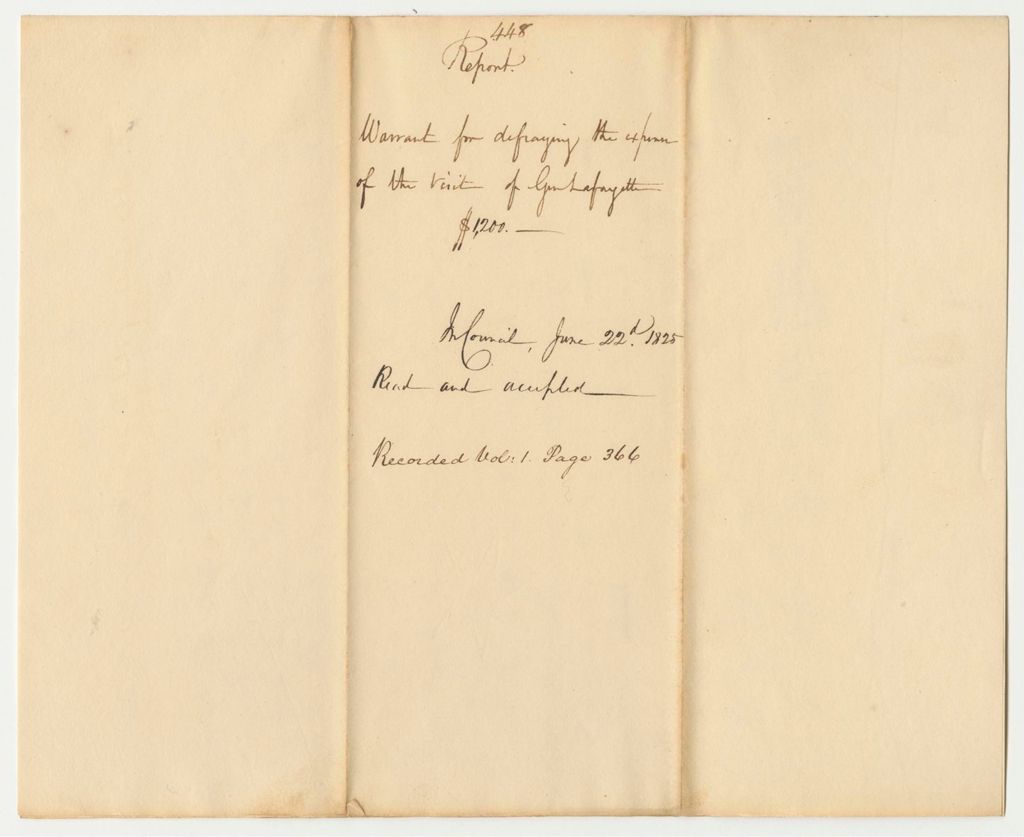 Miniature of Report 448: Report on the Warrant for Defraying the Expense of the Visit of Gen. Lafayette