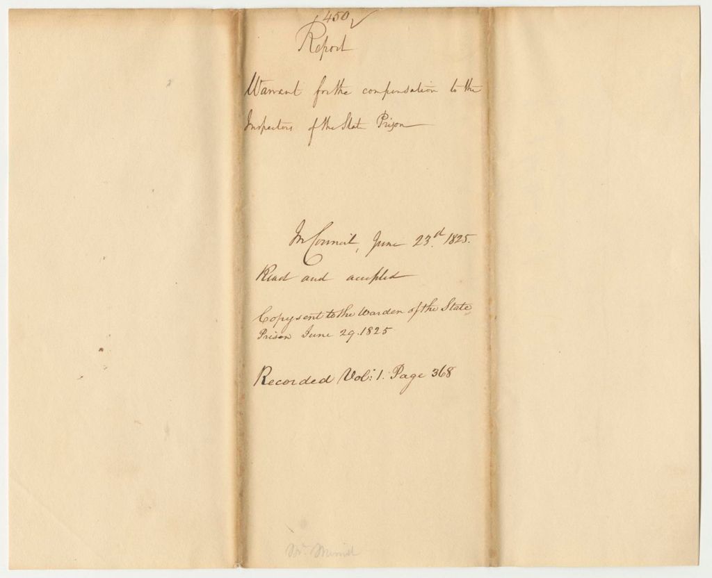 Miniature of Report 450: Report on the Warrant for the Compensation to the Inspectors of the State Prison
