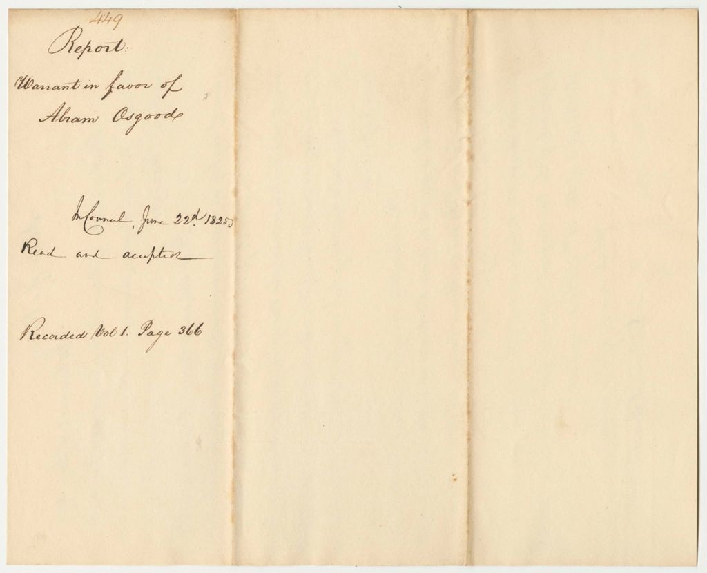 Miniature of Report 449: Report on the Warrant in Favor of Abram Osgood for Work on the State Arsenal