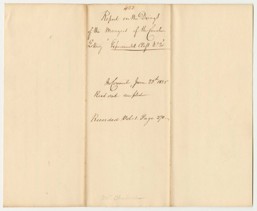 Miniature of Report 453: Report on the Doings of the Managers of the Canal Lottery "Experimental Class No. 2" of the Cumberland and Oxford Canal Lottery