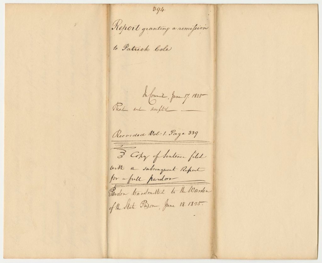 Miniature of Report 394: Report Granting a Remission to Patrick Cole