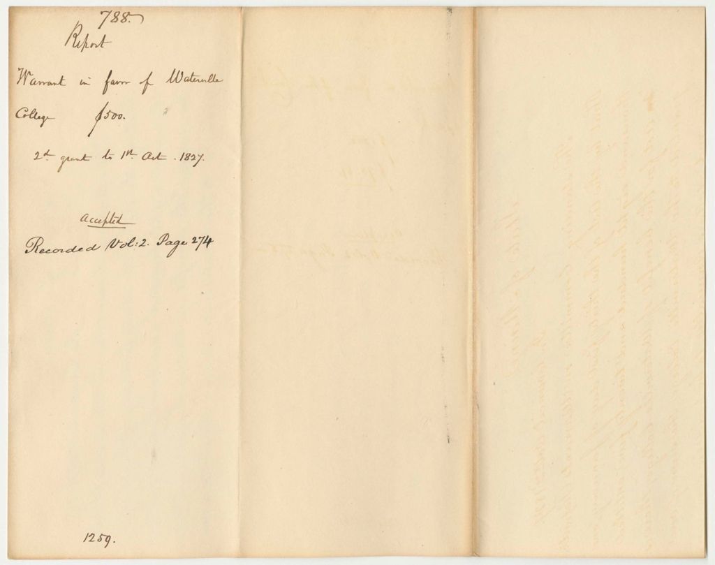 Miniature of Report 788: Report on the Warrant in Favor of Waterville College