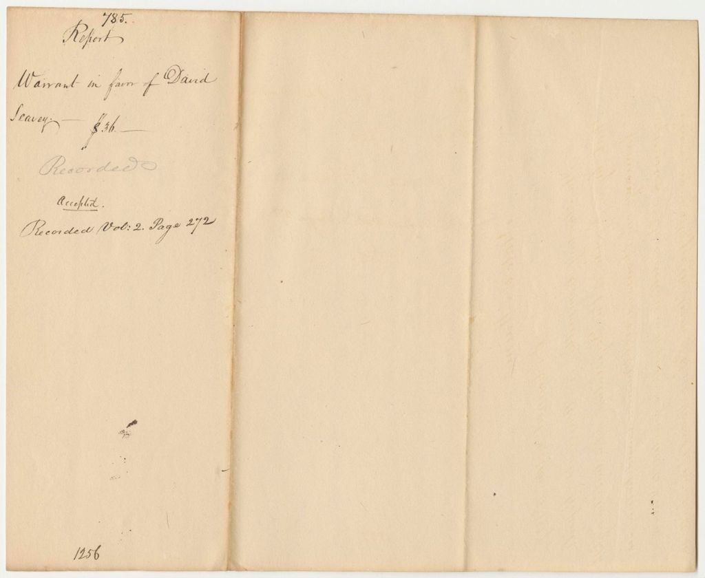 Miniature of Report 785: Report on the Warrant in Favor of David Seavey for a Pension