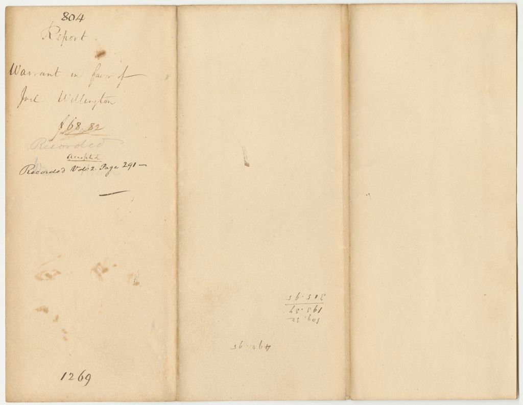Miniature of Report 804: Report on the Warrant in Favor of Joel Wellington, Agent to Lay Out the Road from Mattanawcook to Houlton