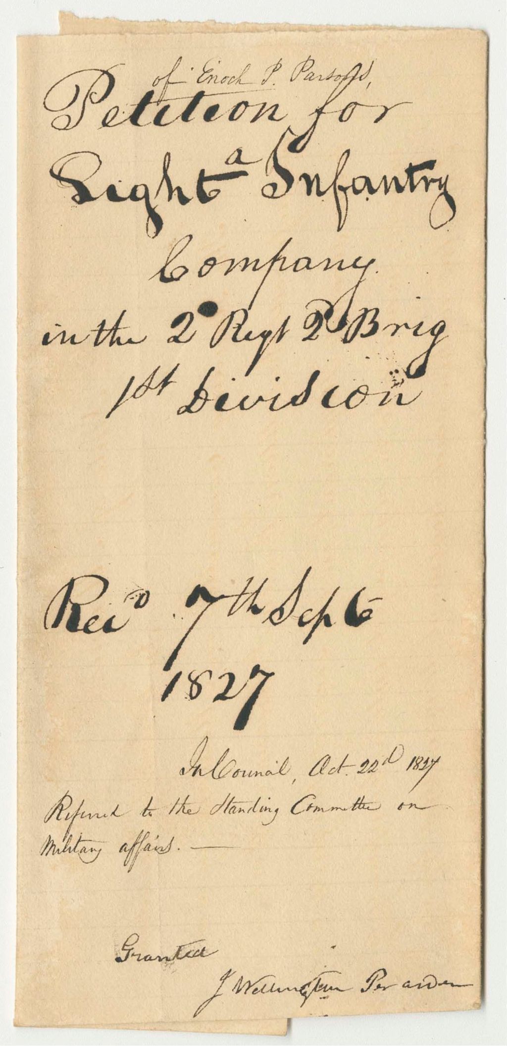 Miniature of Petition of Enoch P. Parsons and Others for a Company of Light Infantry Called the American Guards