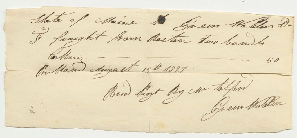 Miniature of Green Walden's Bill for Freight from Boston