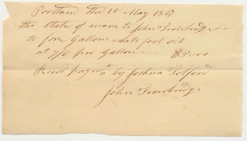 Miniature of John Trowbridge's Bill for Fuel