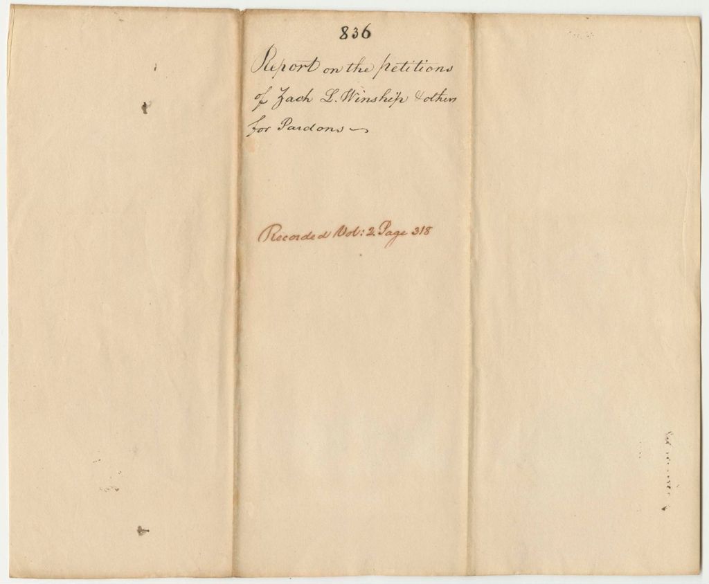 Miniature of Report 836: Report on Sundry Petitions for Pardons Referring Them to the Next Council