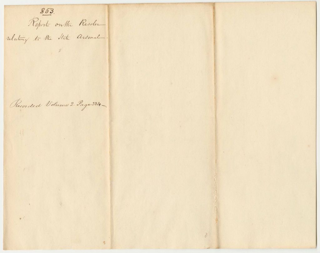Miniature of Report 853: Report on the Resolve Relating to the State Arsenal