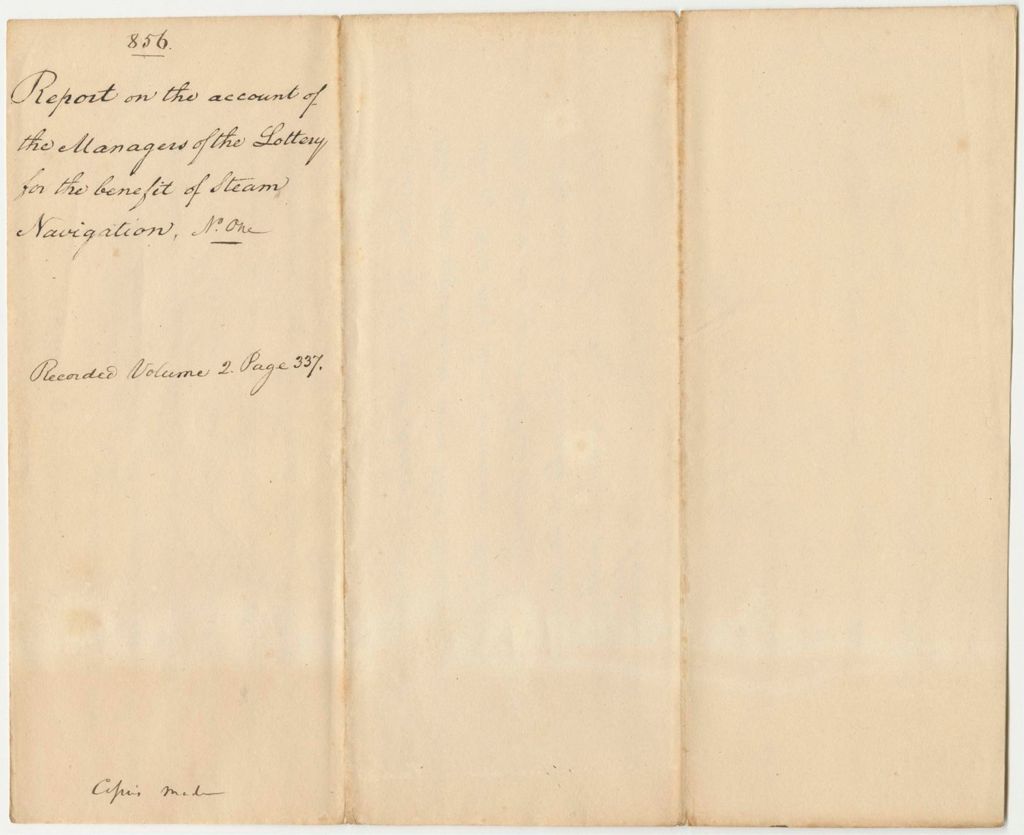 Miniature of Report 856: Report on the Account of the Managers of the Lottery for the Benefit of Steam Navigation, No. 1