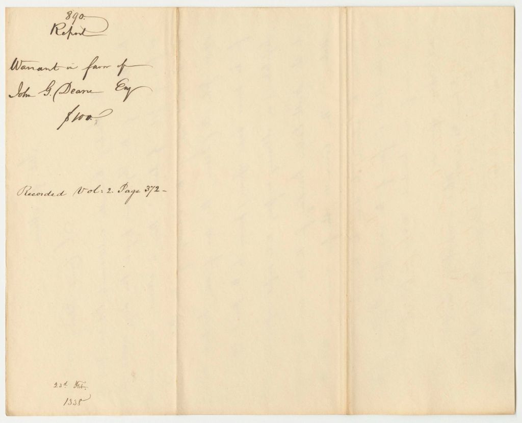 Miniature of Report 890: Report on the Warrant in Favor of John G. Deane, Esq., for Obtaining Information Relative to the Northeast Boundary