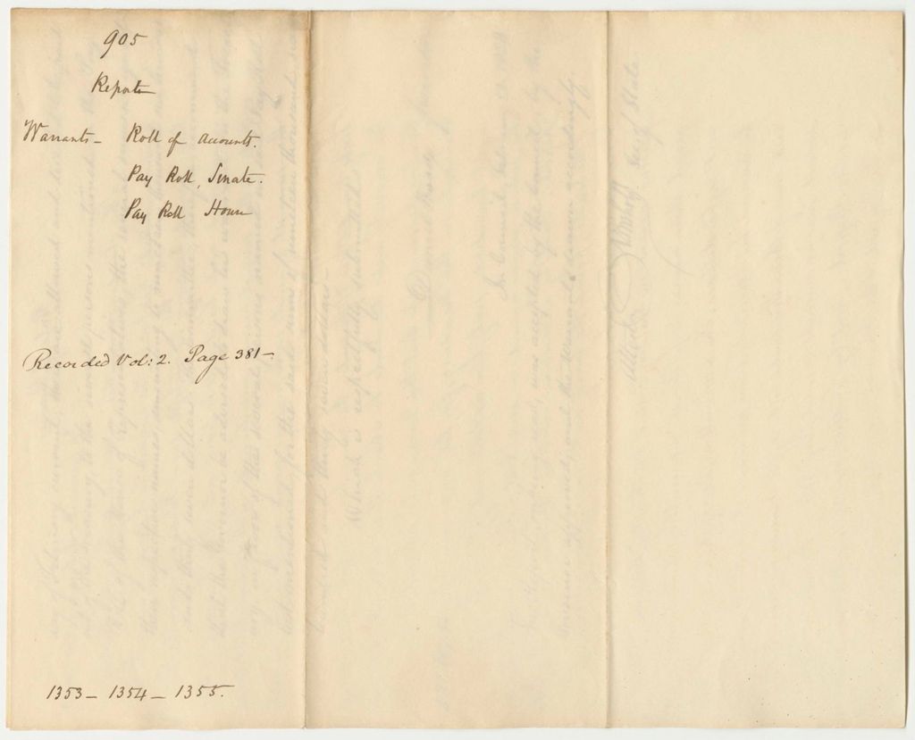 Miniature of Report 905: Report on the Warrants for Roll of Accounts, Senate Payroll and House Payroll