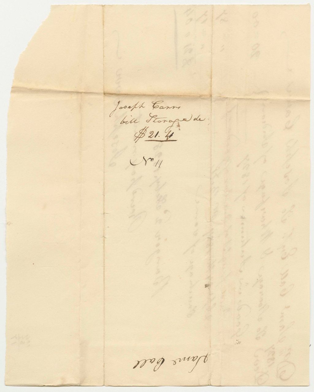 Miniature of Joseph Carr's Bill to Samuel Call, Esq., for Storage and Wharfage of Penobscot Indian Goods in Autumn of 1827