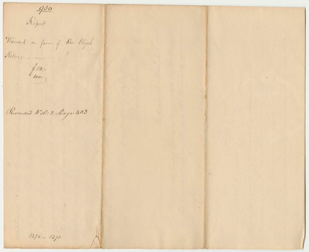 Miniature of Report 930: Report on the Warrant in Favor of Rev. Elijah Kellogg, for Relief of the Passamaquoddy Indians