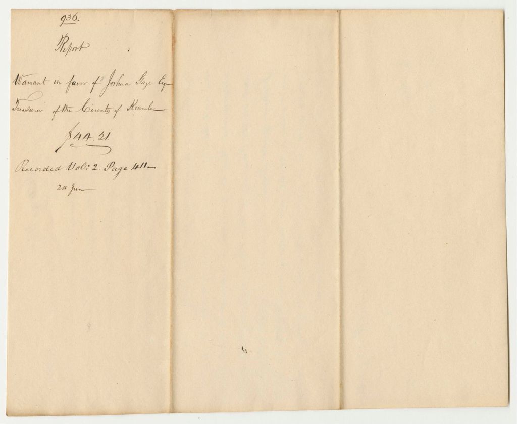 Miniature of Report 936: Report on the Warrant in Favor of Joshua Gage, Esq., Treasurer of Kennebec County