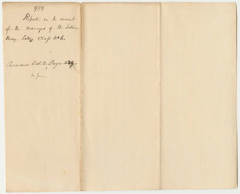 Miniature of Report 959: Report on the Account of the Managers of the Sullivan Bridge Lottery Class No. 6