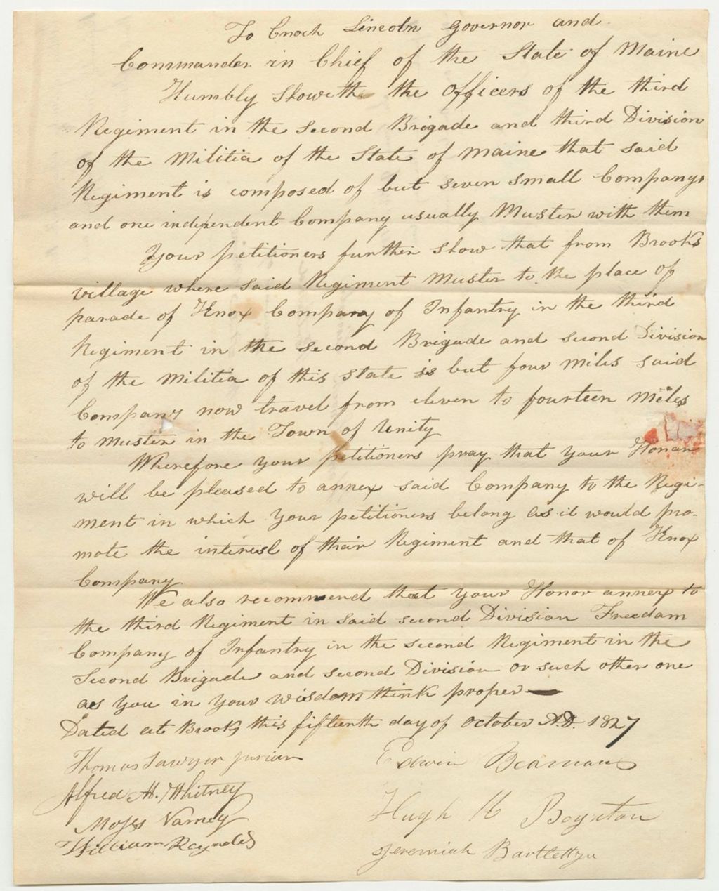 Miniature of Petition of Sundry Officers of the Third Regiment Second Brigade and Third Division