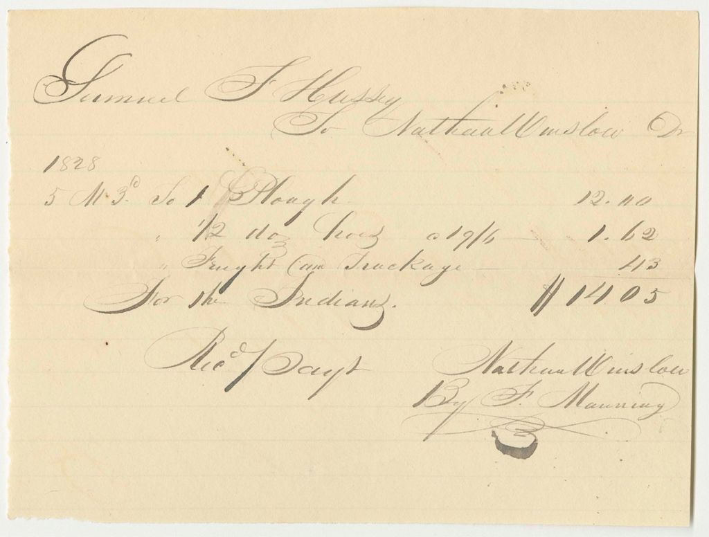 Miniature of Receipts for the Account of Samuel F. Hussey, One of the Agents of the Penobscot Indians