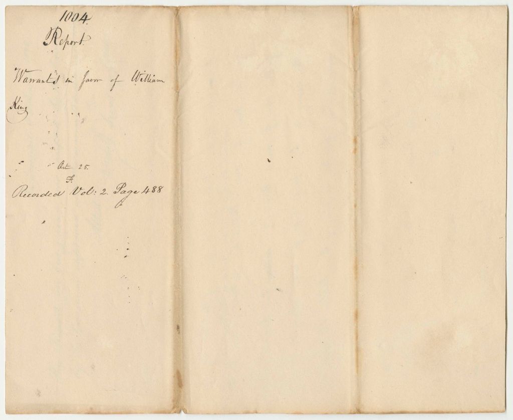 Miniature of Report 1004: Report on the Warrants in Favor of William King, Commissioner of Public Buildings