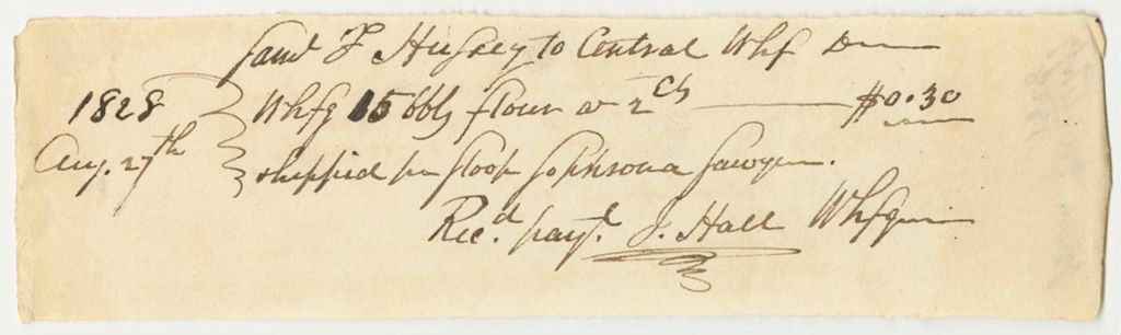 Miniature of J. Hall's Bill for Wharfage for Samuel F. Hussey
