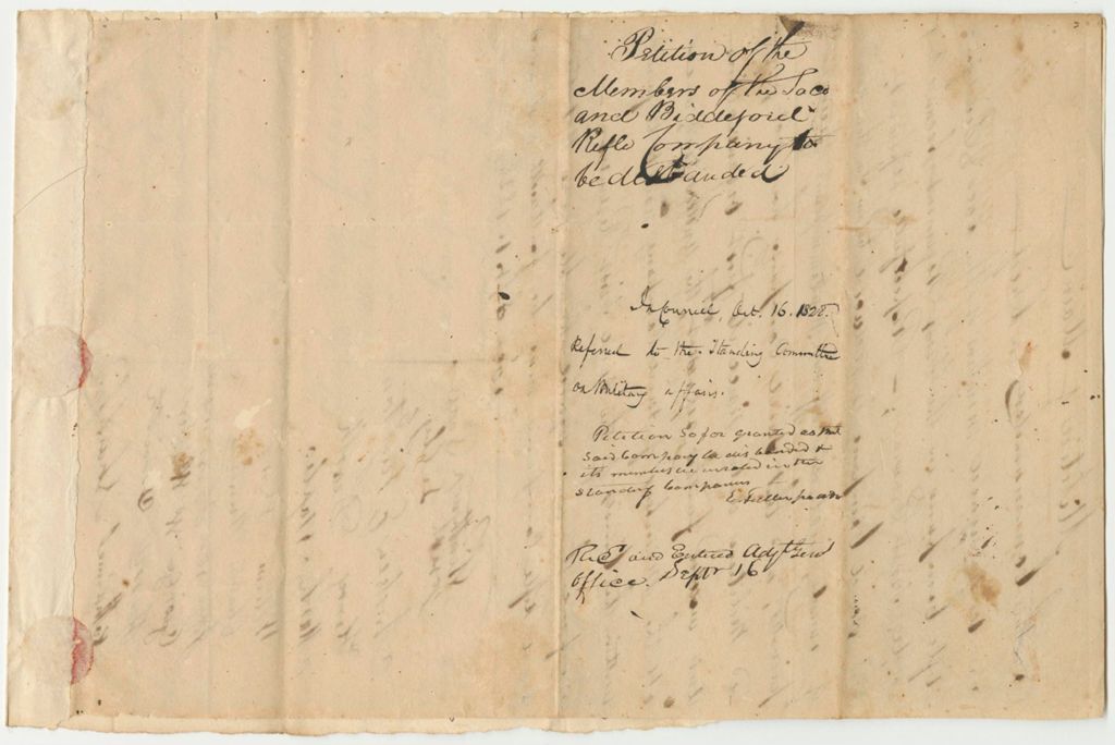 Miniature of Petition of the Members of the Saco and Biddeford Rifle Company to Bisband