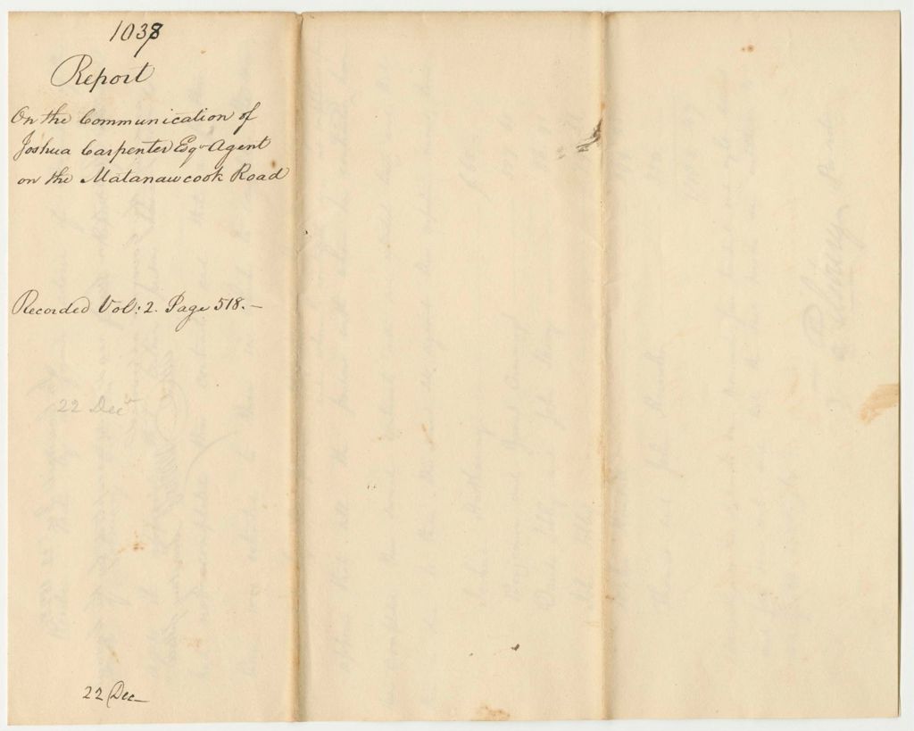 Miniature of Report 1038: Report on the Communication of Joshua Carpenter, Esq., Agent of the Matanawcook Road