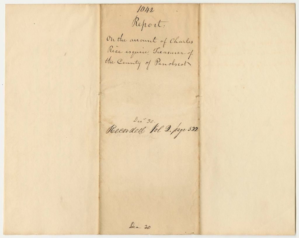 Miniature of Report 1042: Report on the Account of Charles Rice, Esq., Treasurer of Penobscot County