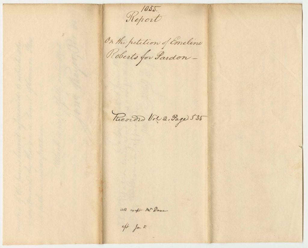 Miniature of Report 1055: Report on the Petition of Emeline Roberts for a Pardon