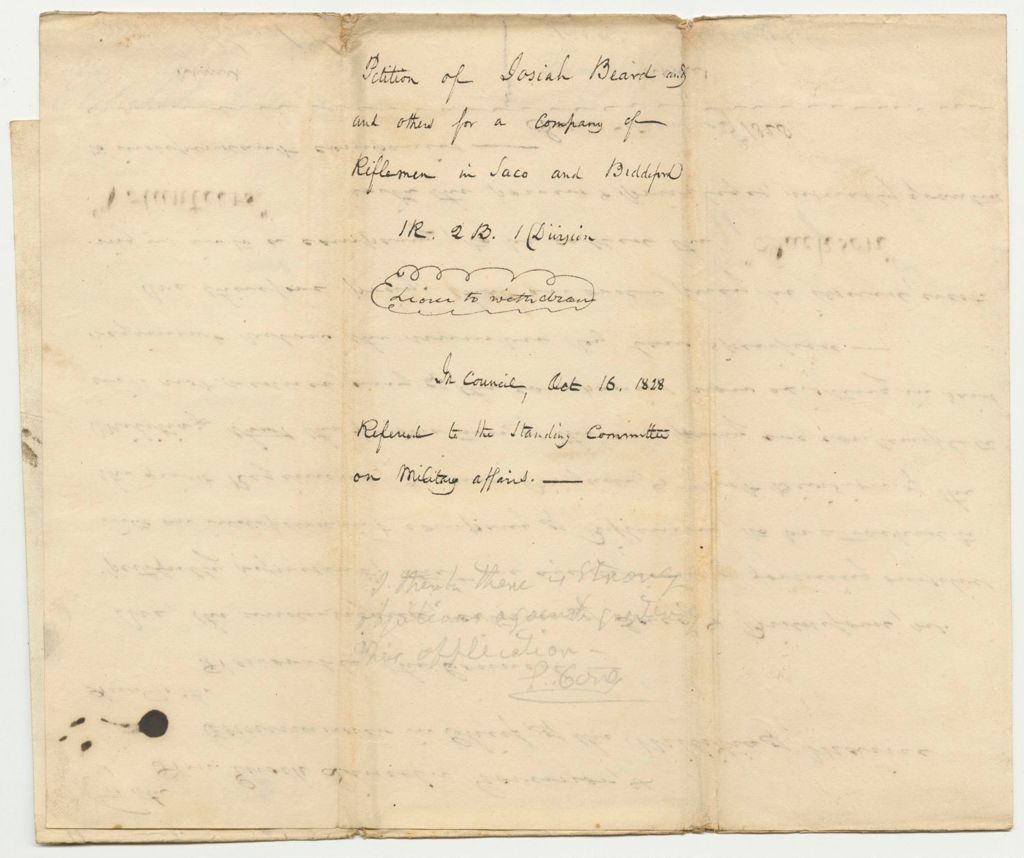 Miniature of Petition of Josiah Beard and Others for a Company of Riflemen in Saco and Biddeford