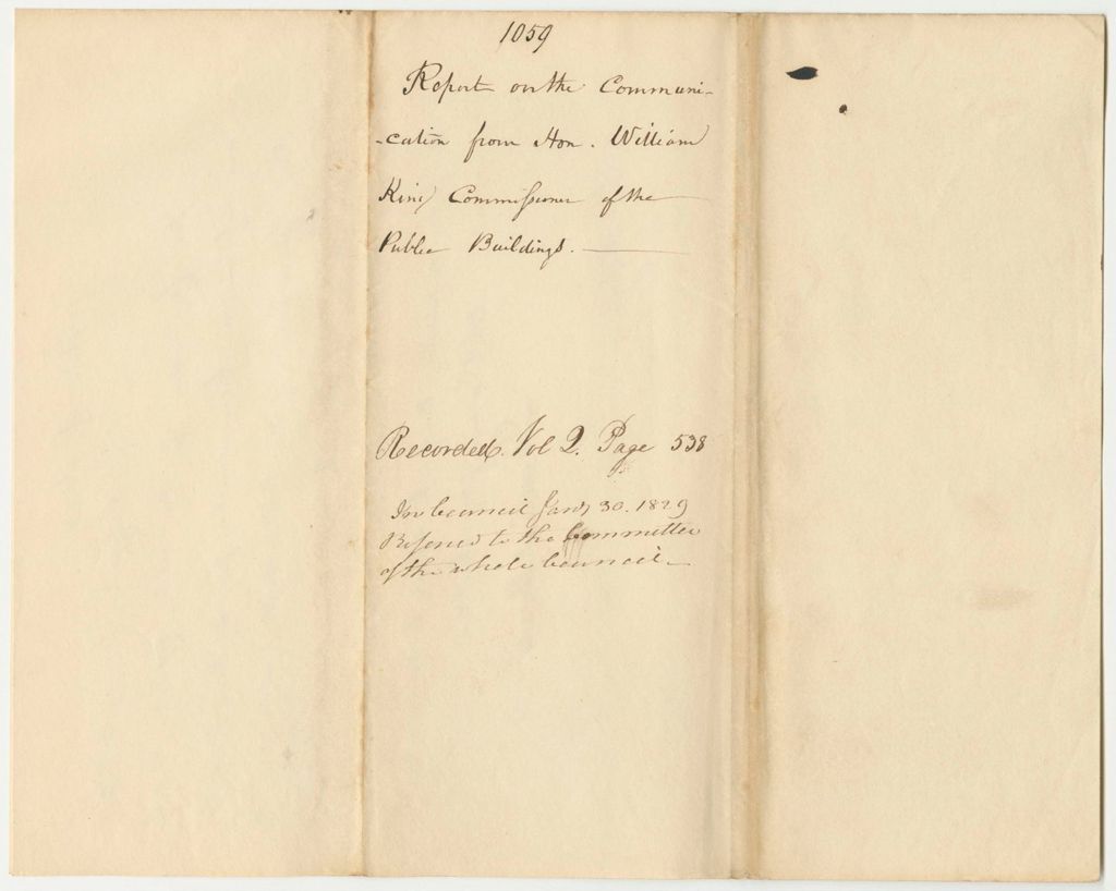 Miniature of Report 1059: Report on the Communication from the Hon. William King, Commissioner of the Public Buildings