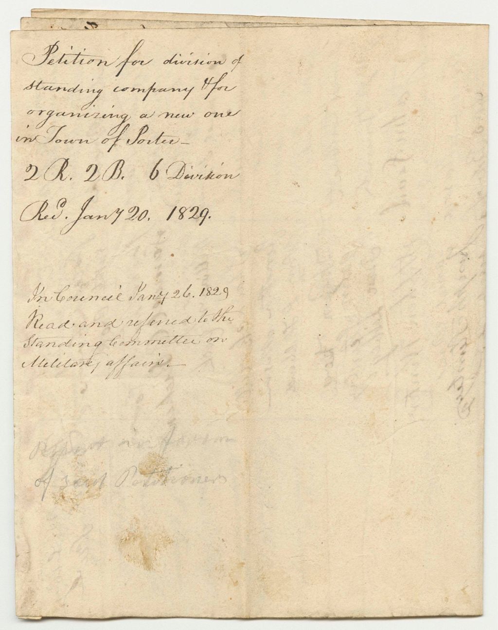 Miniature of Petition of James French 2nd and Others for the Division of the Standing Company in Porter in the 2nd Regiment 2nd Brigade and 6th Division