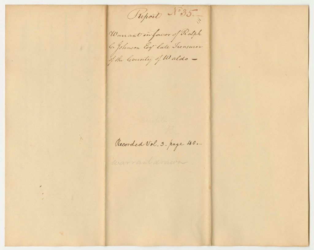 Miniature of Report 35: Report on the Warrant in Favor of Ralph C. Johnson, Esq., Late Treasurer of Waldo County