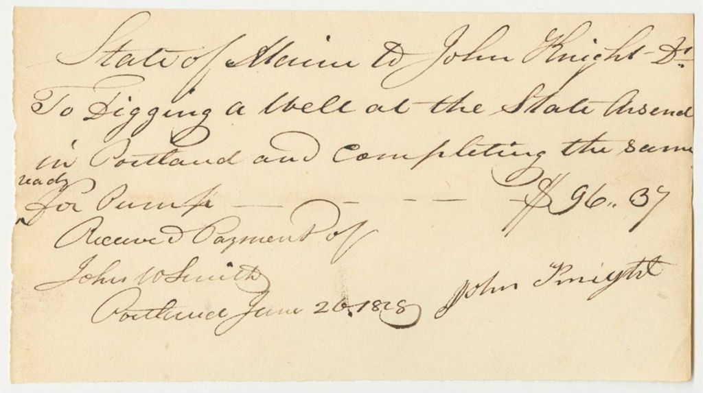 Miniature of Receipt of John Knight for Digging a Well at the State Arsenal