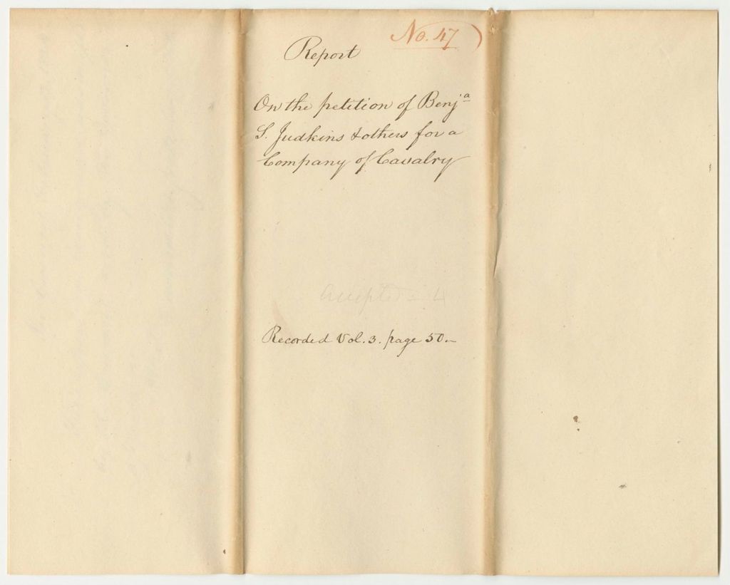 Miniature of Report 47: Report on the Petition of Benjamin S. Judkins and Others for a Company of Cavalry in Palmyra