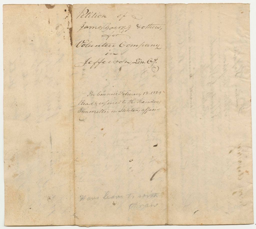Miniature of Petition of James Young and Others for a Volunteer Company in the 2nd Regiment 2nd Brigade 4th Division