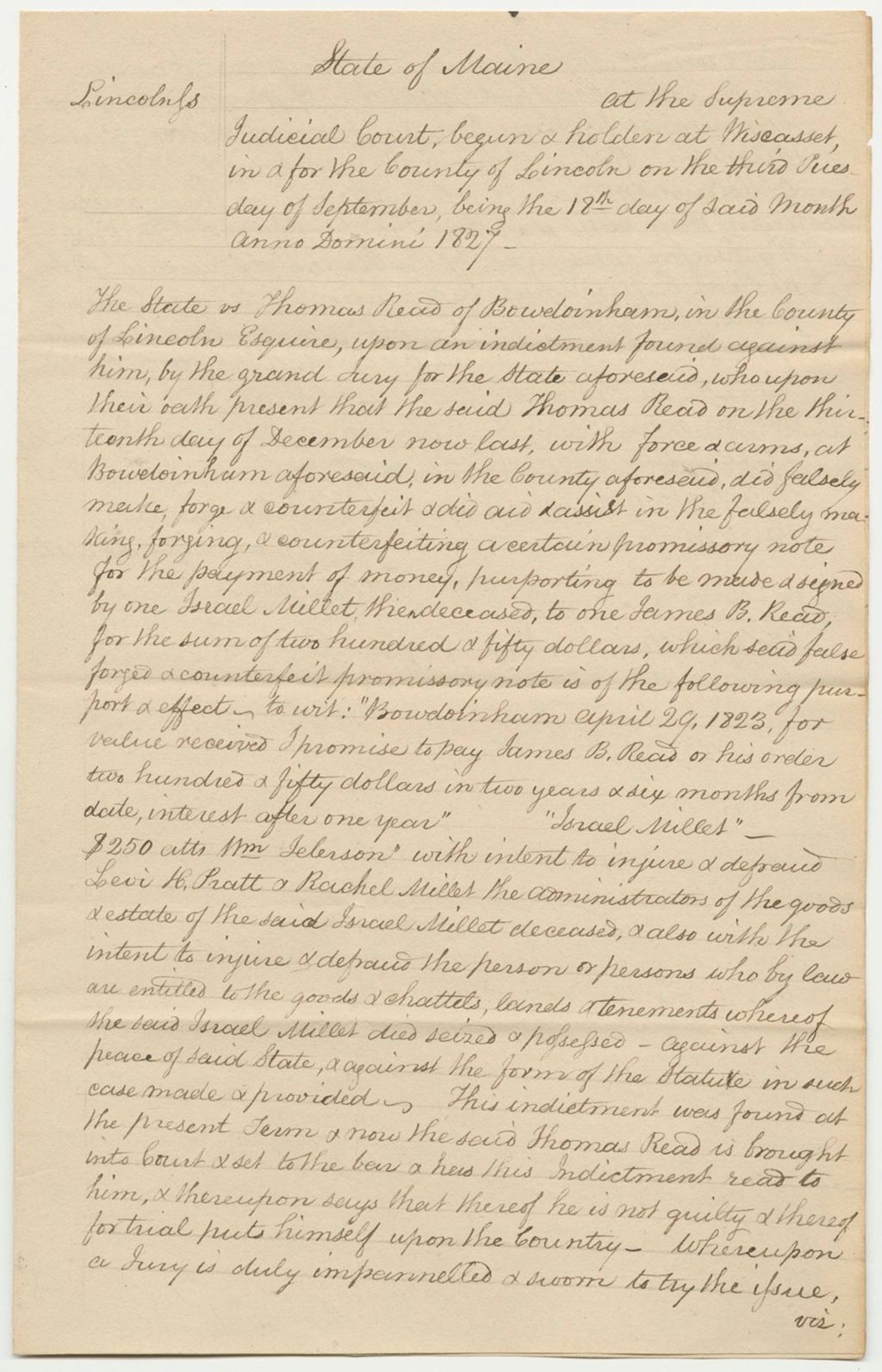 Miniature of State of Maine vs. Thomas Reed, Copy of Record