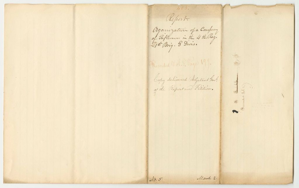 Miniature of Report 405: Report on the Organization of a Company of Riflemen in the 4th Regiment, 1st Brigade, 3rd Division