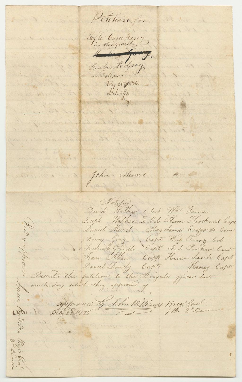 Miniature of Petition for the Organization of a Company of Riflemen in the 4th Regiment, 1st Brigade, 3rd Division
