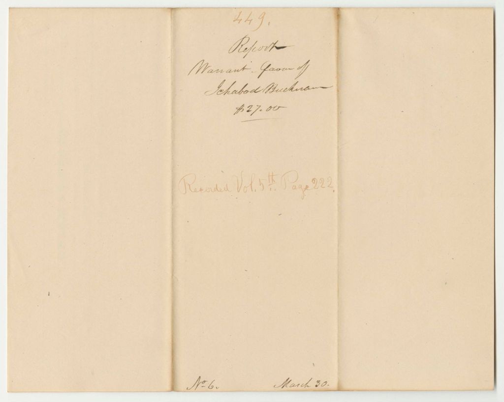 Miniature of Report 449: Warrant in Favor of Ichabod Bucknam for Returning Nine Warrants for Returning Prisoners from Washington County to the State Prison