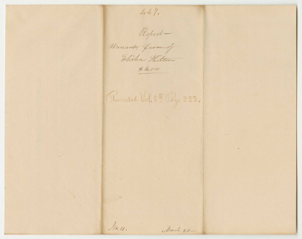 Miniature of Report 447: Warrant in Favor of Elisha Hilton for Services on the Canada Road