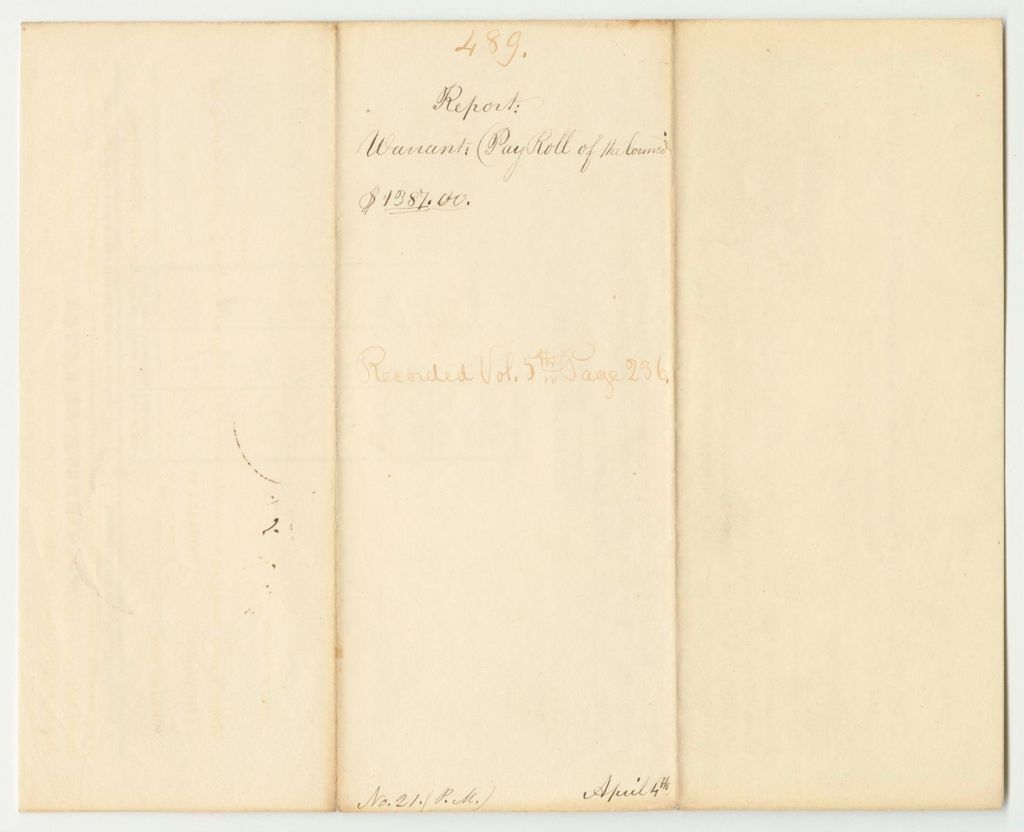 Miniature of Report 489: Warrants for the Payroll of the Council