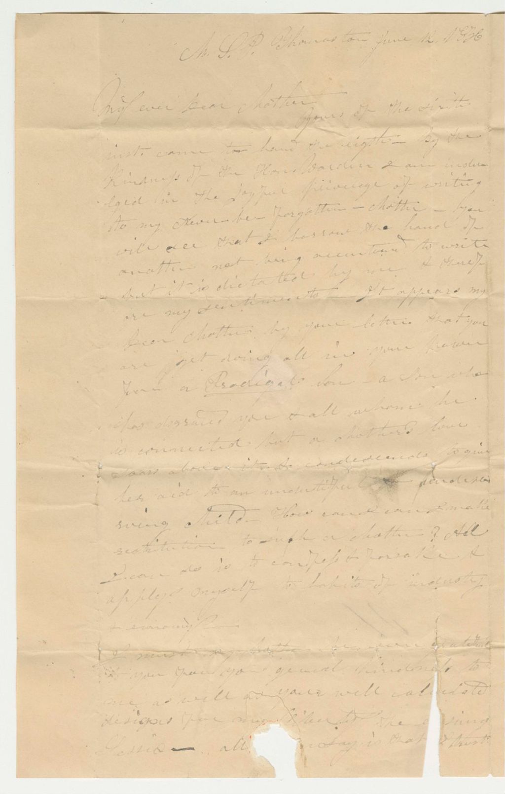 Miniature of Letter from Charles Sargent to His Mother, Elizabeth Nelson, Written from Prison