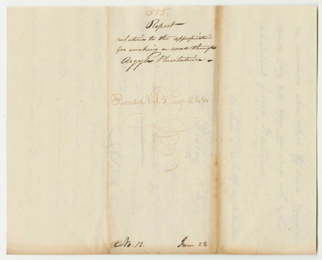 Miniature of Report 515: Report Relative to the Appropriation for Making a Road Through Argyle Plantation